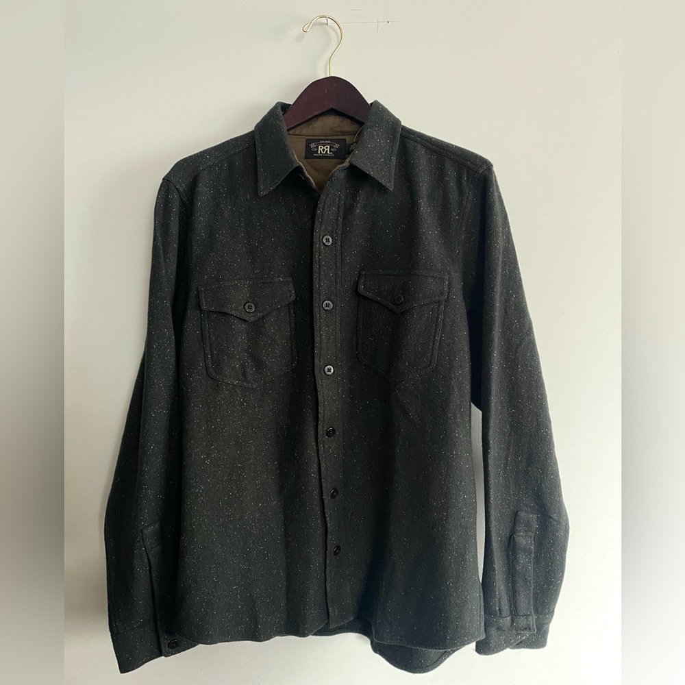 RRL GREENISH GRAY WOOL BLEND SHIRT LARGE